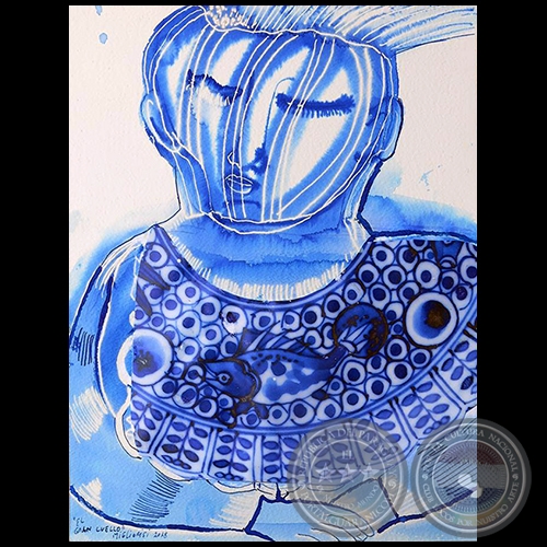 El gran cuello - Serie AZUL dibujo sobre papel de Ricardo Migliorisi - Año: 2018